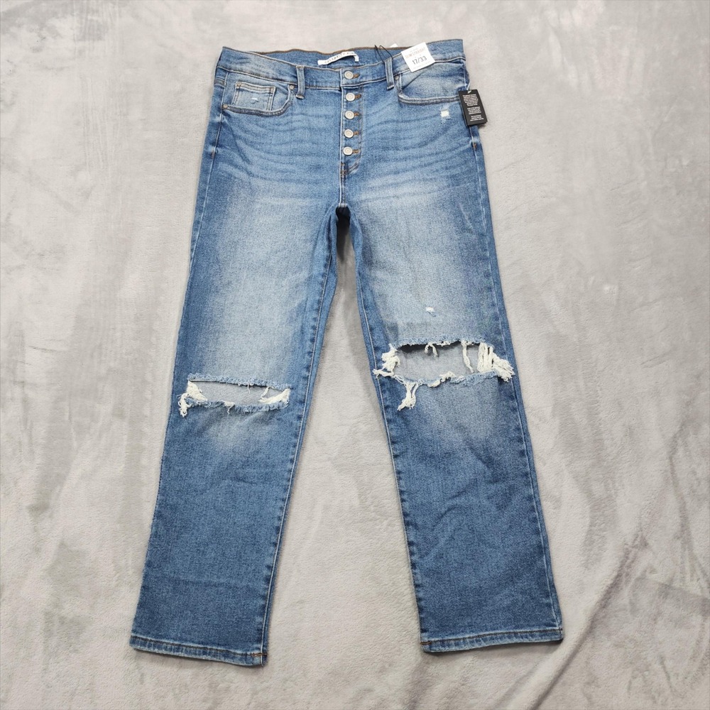 NEW Celebrity Pink Jeans Womens 17/33 Blue High Rise Slim Straight Distressed